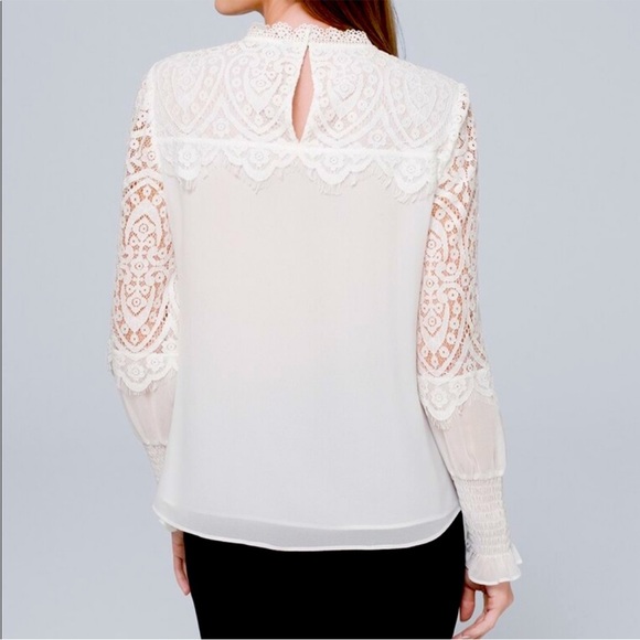 ⭐️ WHBM White Lace Blouse with Sheer Overlay ⭐️ - Picture 4 of 15